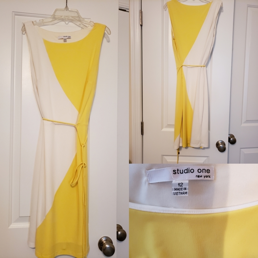 Yellow and White Color Block Dress